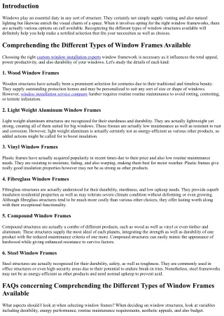 Understanding the Various Kinds Of Window Frames Available