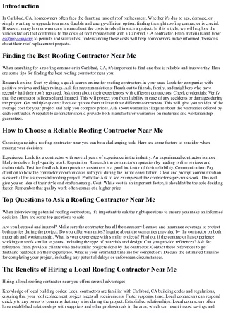 Understanding the Costs of Roof Replacement with a Carlsbad, CA Contractor