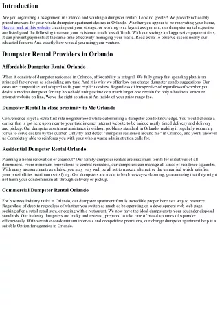 Dumpster Rental Discounts: Inexpensive Solutions for Your Undertaking in Orlando