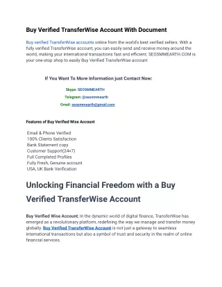 Where Can I Buy VerifiedTransferWise Accounts in 2024