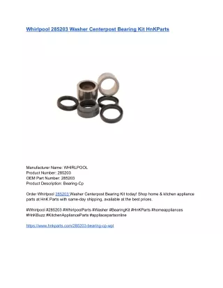 Whirlpool 285203 Washer Centerpost Bearing Kit HnKParts