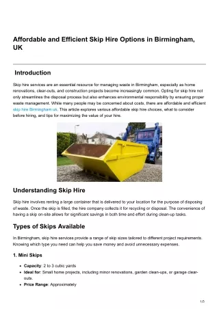 Affordable and Efficient Skip Hire Options in Birmingham UK