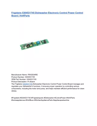 Frigidaire 5304531745 Dishwasher Electronic Control Power Control Board _ HnKParts