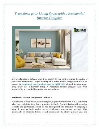 Transform your Living Space with a Residential Interior Designer