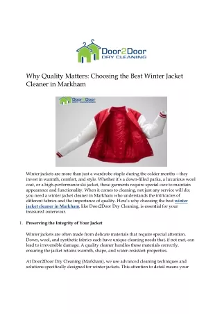Why Quality Matters Choosing the Best Winter Jacket Cleaner in Markham
