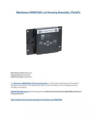 Manitowoc 000007926 Lcd Housing Assembly _ PartsFe
