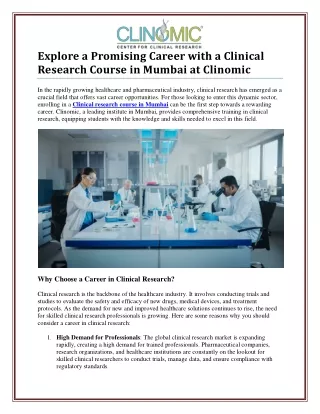 Advance Your Career with a Clinical Research Course in Mumbai