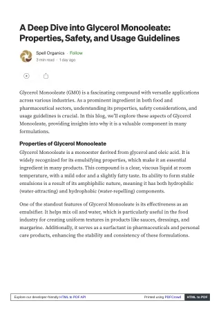 Understanding the Science of Glycerol Monooleate and Its Functional Properties.