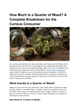 How Much Is a Quarter of Weed_ A Complete Breakdown for the Curious Consumer