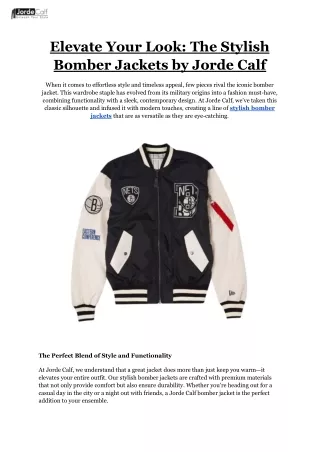 Elevate Your Look_ The Stylish Bomber Jackets by Jorde Calf