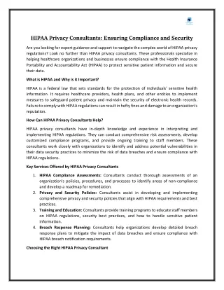 HIPAA Privacy Consultants: Ensuring Compliance and Security