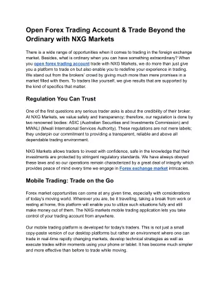 Open Forex Trading Account & Trade Beyond the Ordinary with NXG Markets