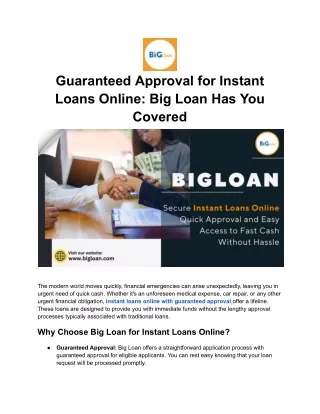 Instant Loans Online with Guaranteed Approval – Get Fast Cash Today at Big-Loan