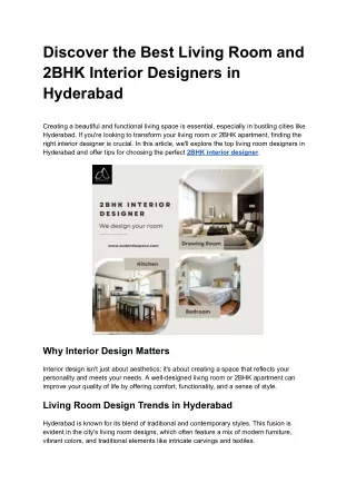 Discover the Best Living Room and 2BHK Interior Designers in Hyderabad