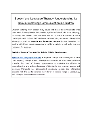 Speech and Language Therapy_ Understanding Its Role in Improving Communication in Children