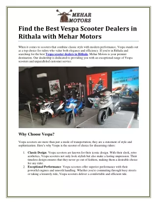 Find Top Vespa Scooter Dealers in Rithala