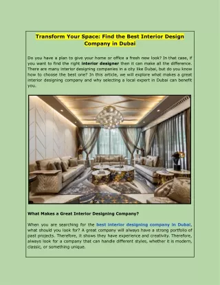 Transform Your Space: Find the Best Interior Design Company in Dubai