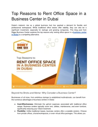 Top Reasons to Rent Office Space in a Business Center in Dubai