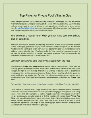 Top Picks for Private Pool Villas in Goa