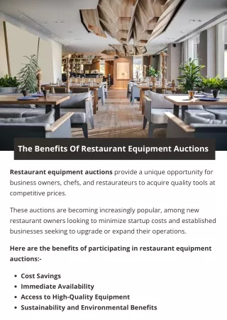 The Benefits Of Restaurant Equipment Auctions