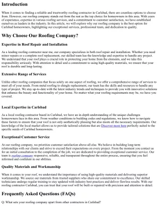 Why Our Roofing Company is the Top Choice for Carlsbad Homeowners