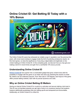 Online Cricket ID_ Get Betting ID Today with a 10% Bonus