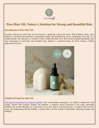 Pure Hair Oil Nature's Solution for Strong and Beautiful Hair