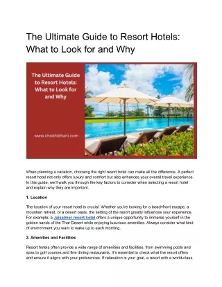 The Ultimate Guide to Resort Hotels: What to Look for and Why