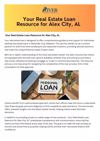 Your Real Estate Loan Resource for Alex City, AL