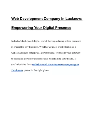 Web Development Company in Lucknow_ Empowering Your Digital Presence