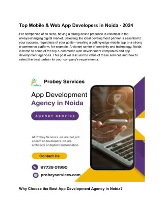 Top Mobile & Web App Developers in Noida - 2024