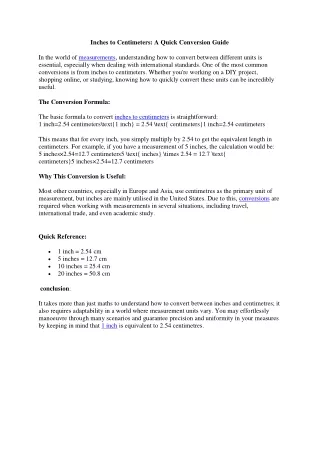 Inches to Centimeters: A Inches to Centimeters: A Quick CoQuick Conversion Guide