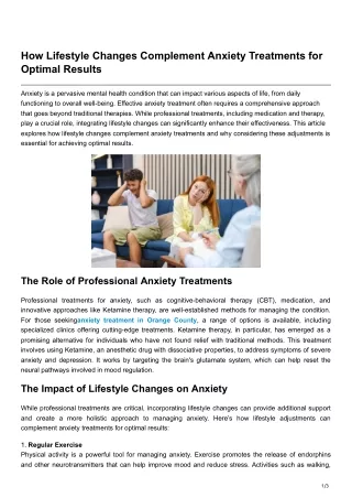 How Lifestyle Changes Complement Anxiety Treatments for Optimal Results