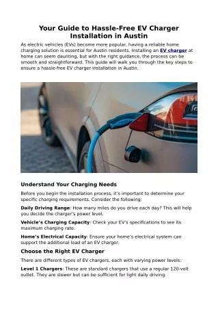 Your Guide to Hassle-Free EV Charger Installation in Austin