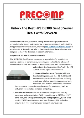 Unlock the Best HPE DL380 Gen10 Server Deals with Server2u