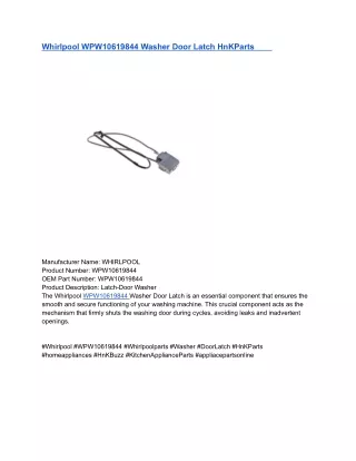 Whirlpool WPW10619844 Washer Door Latch HnKParts