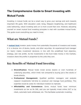 The Comprehensive Guide to Smart Investing with Mutual Funds