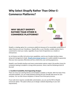 Why Select Shopify Rather Than Other E-Commerce Platforms?