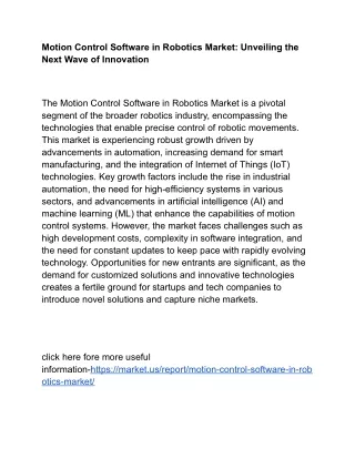 Motion Control Software in Robotics Market: Strategies for Competitive Advantage