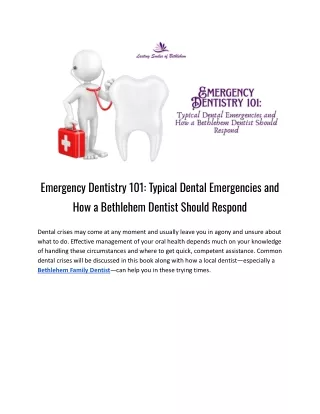 Emergency Dentistry 101_ Typical Dental Emergencies and How a Bethlehem Dentist Should Respond