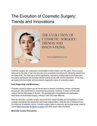 The Evolution of Cosmetic Surgery: Trends and Innovations