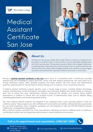 Medical Assistant Certificate San Jose