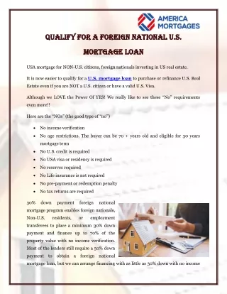 Qualify For A Foreign National U.S. Mortgage Loan