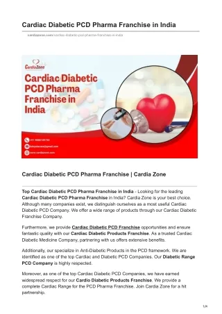 Cardiac Diabetic PCD Pharma Franchise in India