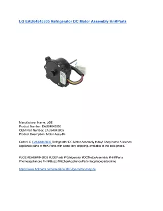 LG EAU64843805 Refrigerator DC Motor Assembly HnKParts