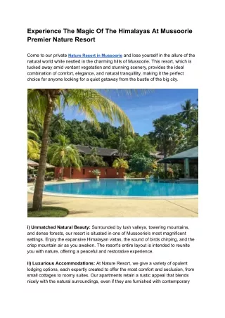 Experience The Magic Of The Himalayas At Mussoorie Premier Nature Resort