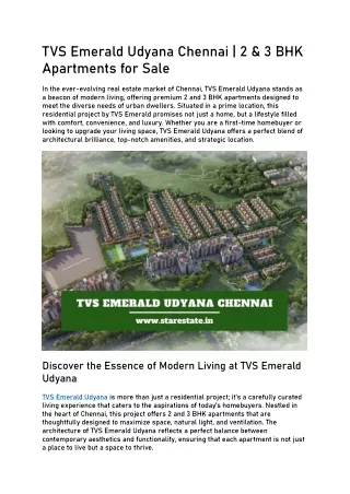 TVS Emerald Udyana | Luxury Apartments for Sale in Chennai