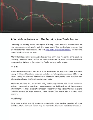 Affordable Indicators Inc. The Secret to Your Trade Success