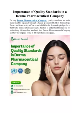 Importance of Quality Standards in Derma Pharmaceutical Company