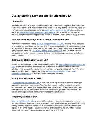 Quality Staffing Services and Solutions in USA